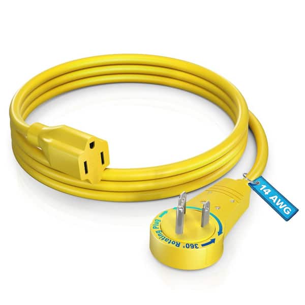 3 ft. 16/3 Light Duty Indoor Extension Cord with 360-Degree Rotating Flat Plug 13 Amp, Yellow