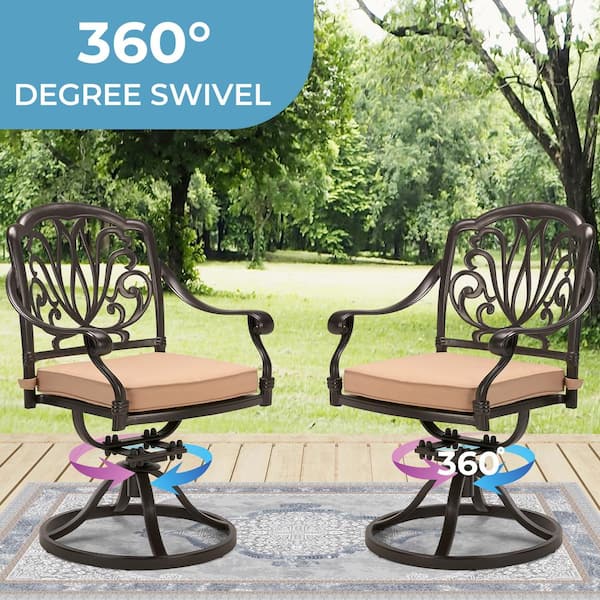 6 Patio Swivel Chairs 36 x 60 Rectangular Table with 1.97 Umbrella Hole for Yard Garden Deck Dark Brown 7 Piece Cast Aluminum Furniture Outdoor Dining Set 
