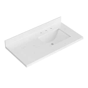 42 in. W x 22 in. D in Carrara White Quartz with 1.5 in. Thick Milter Edge W/ Rectangle Single Sink Vanity Top in White