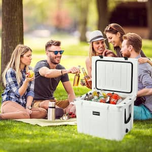 55 Quart Cooler Portable Ice Chest w/Cutting Board Basket for Camping White
