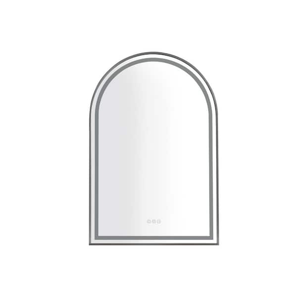 Aoibox 26 in. W x 39 in. H Arched Black Framed Wall Mount Bathroom Vanity Mirror, LED Light, Anti-Fog, Dimmable, Touch Sensor