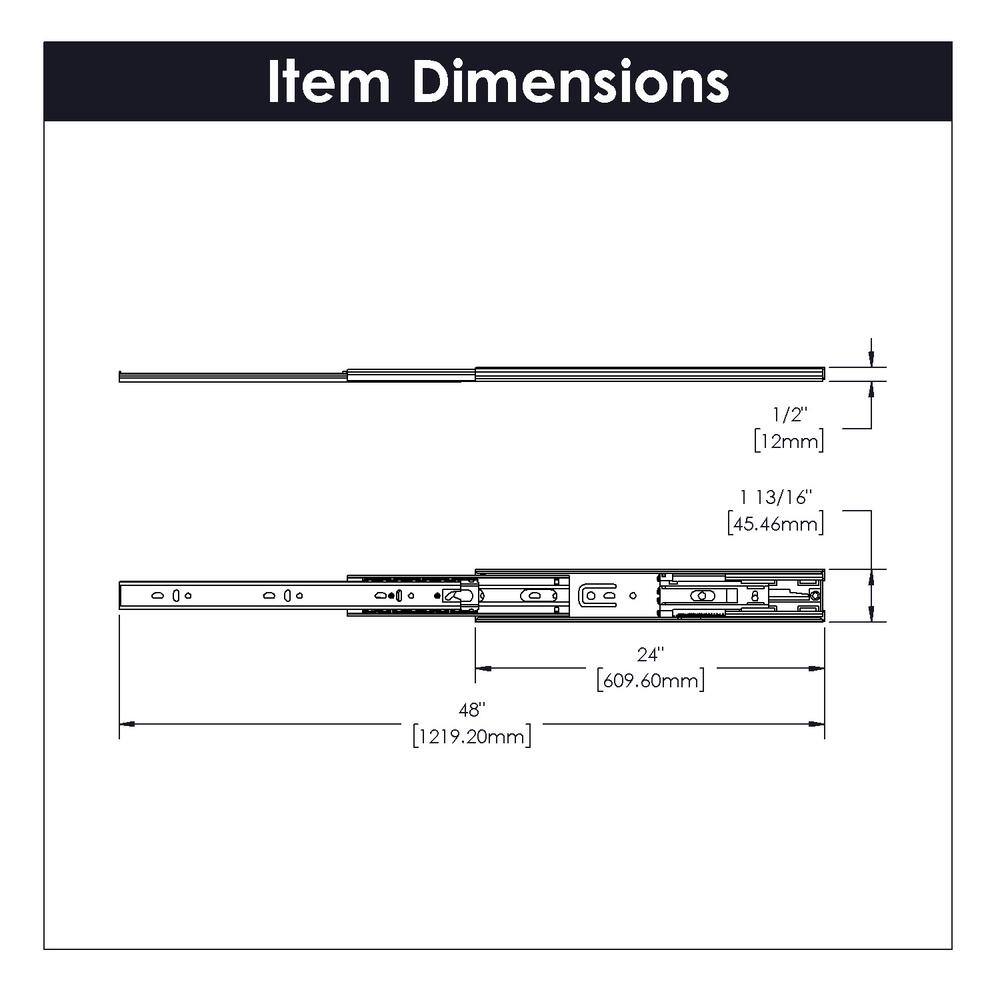 Cadmium Finish 24 Inch Soft Close Full Extension Drawer Slides, 2-Pack