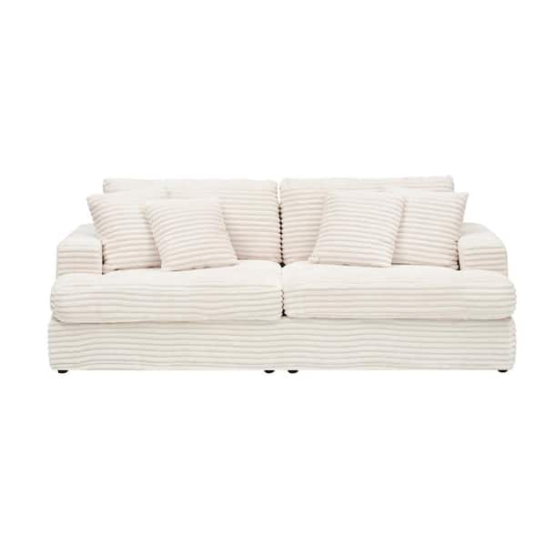 79.33 in Wide Square Arm Fabric Rectangle Modern Upholstered Sofa in White