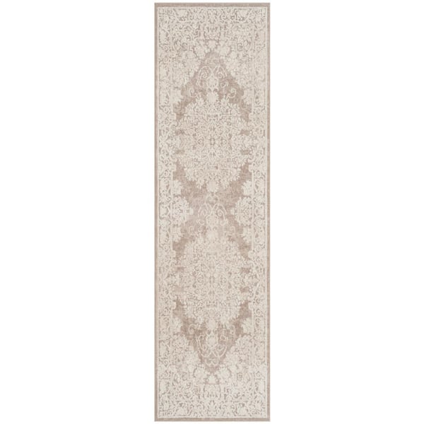 Reflection Beige/Cream 2 ft. x 20 ft. Floral Border Runner Rug