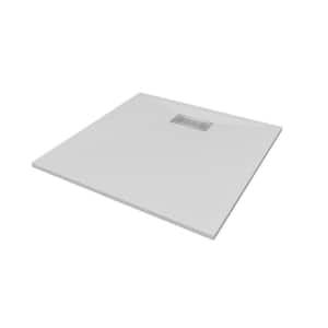 42 in. L x 42 in. W x 1.125 in. H Solid Composite Stone Shower Pan Base with Center Back Drain in White Sand