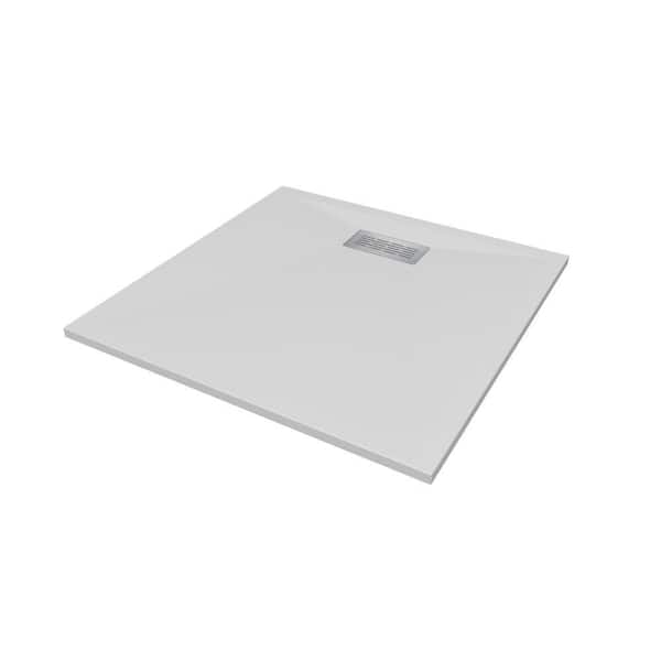 CASTICO 42 in. L x 42 in. W x 1.125 in. H Solid Composite Stone Shower Pan Base with Center Back Drain in White Sand