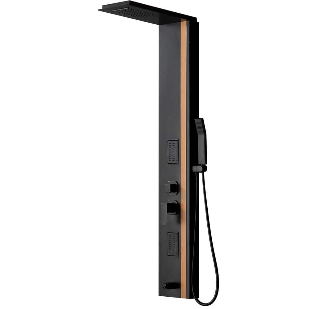 Dual 4-in-1 2-Jet Rainfall Shower Panel System with Rainfall Waterfall Shower Head and Shower Wand in Black Bamboo price history on PriceWatchPro