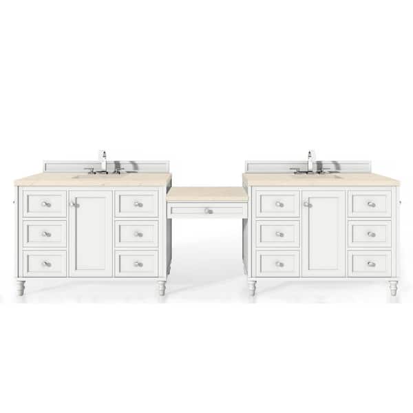 James Martin Vanities Copper Cove Encore 122 in. W x 23.5 in. D x 36.3 in. H Double Bath Vanity in White with Marfil Quartz Top