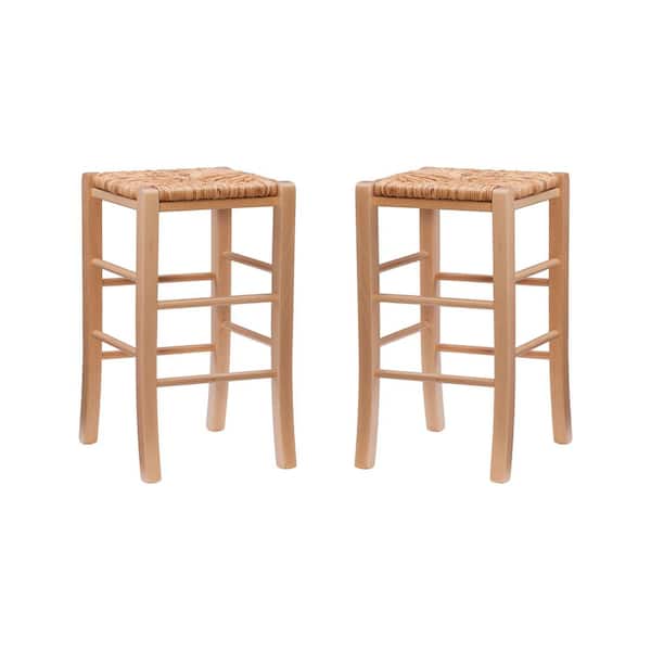 Linon Home Decor Marlene 24.5 in. Natural Backless Wood Counter Stool with Rush Seat Set of Two