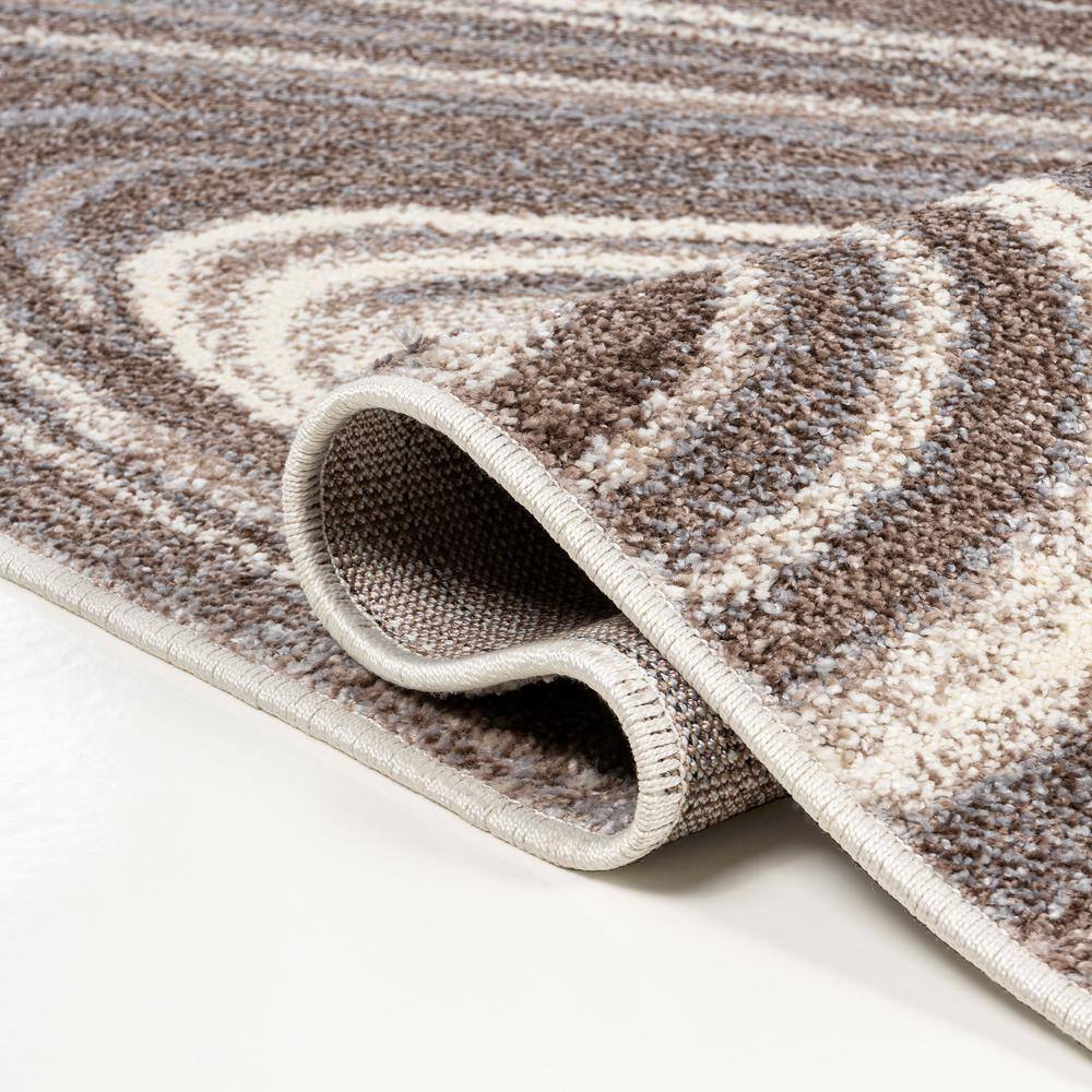 Brown and Cream Abstract Marble 2 x 8 Synthetic Runner Rug