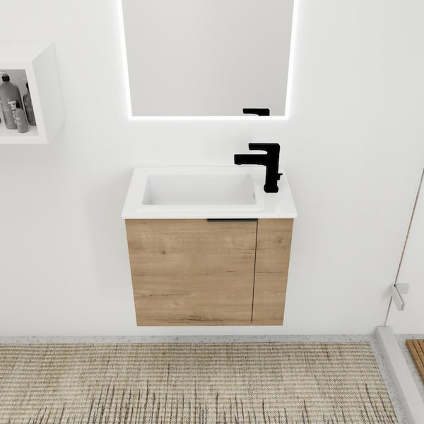 Unbranded 22 in. W x 13 in. D x 19.7 in. H Single Sink Bath Vanity in Brown with White Ceramic Top for Small Bathroom