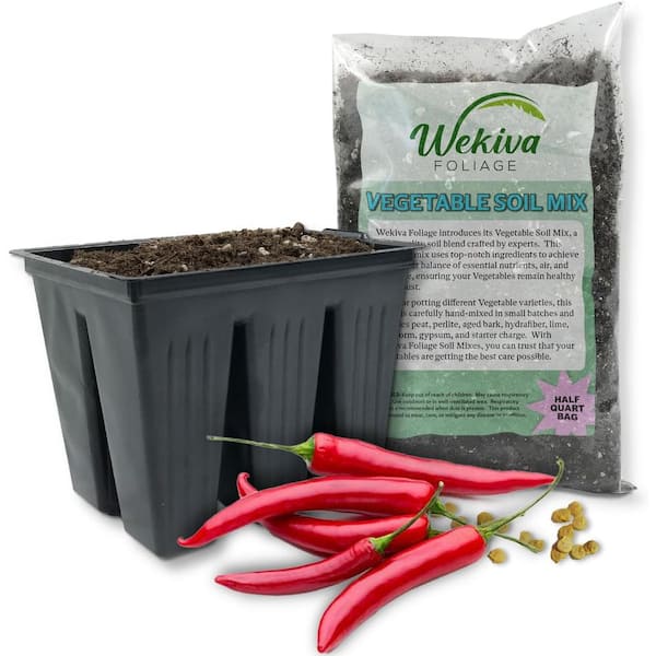 Cayenne Pepper Seed Starter Kit-Pepper Seeds Liner Tray and Half Quart Vegetable Soil Mix-Grow Your Own Vegetables