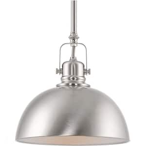 Belle 9 in. 60-Watt 1-Light Brushed Nickel Contemporary Bowl Pendant Light with Brushed Nickel Metal Shade