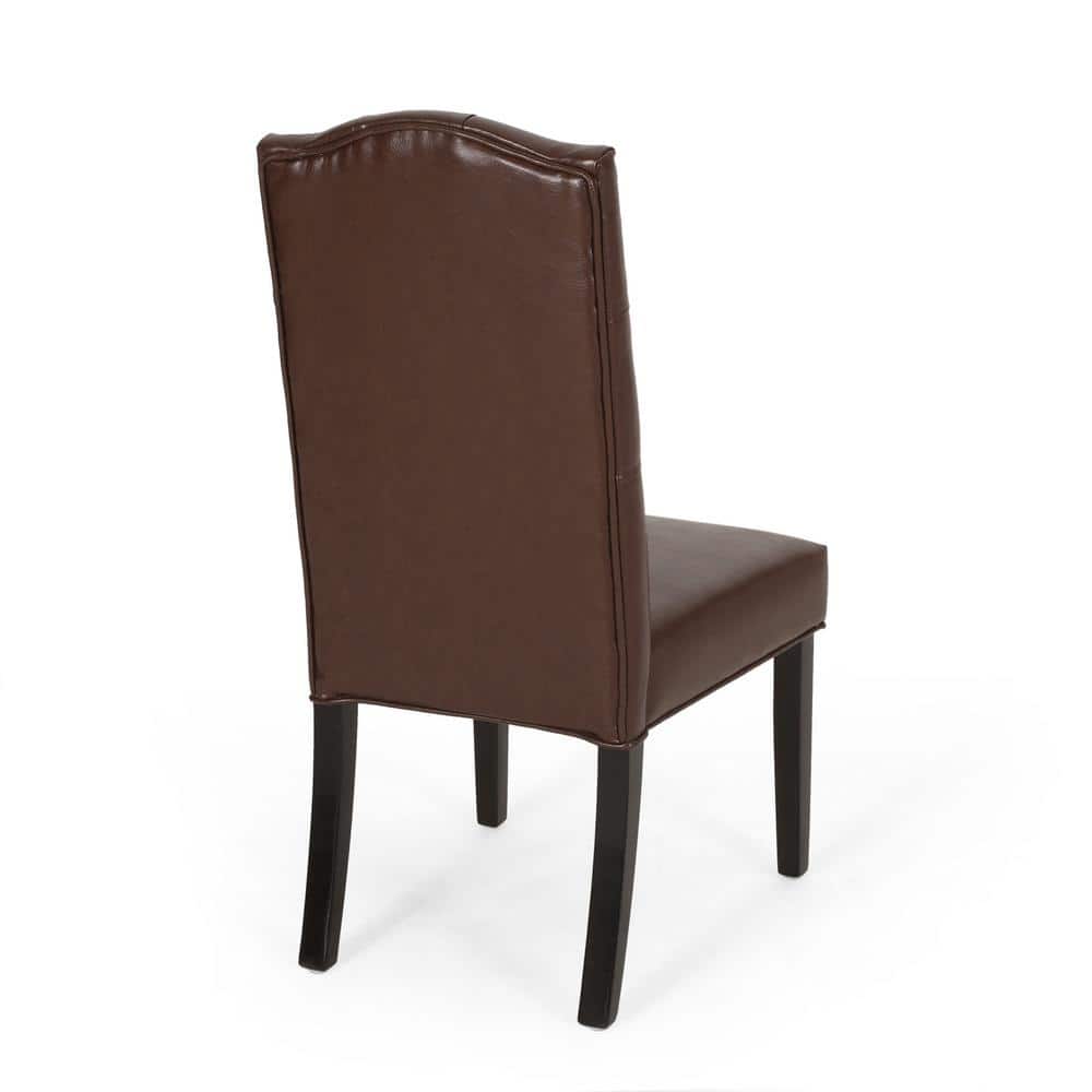 High-Back Dark Brown Faux Leather Upholstered Side Chairs, Set of 2