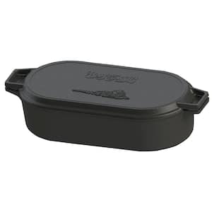 6 Quart Large Cast Iron 17 In x 9.25 In Oval Fryer with Lid in Black