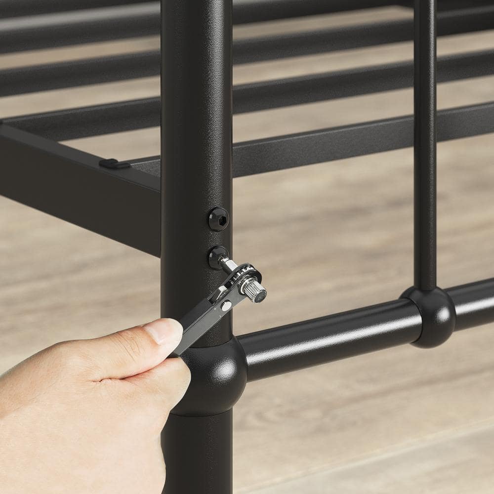 Florence Black Metal Twin Platform Bed Frame with Spindle Headboard