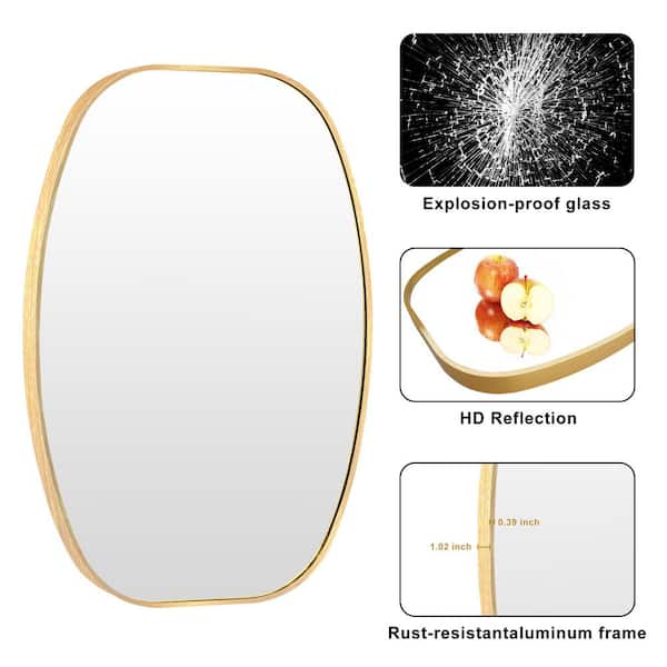 Sxiawe 20 in. W x 30 in. H Gold Oval Wall Mounted Aluminum