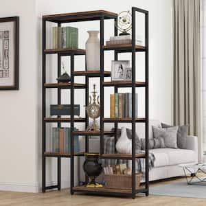 Cindmery 70.9 in. Brown Wood 12 Shelf Etagere Bookcase with Open Back