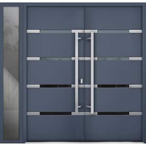 1105 88 in. x 80 in. Left-hand/Inswing Sidelite Gray Tinted Glass Graphite Steel Prehung Front Door with Hardware