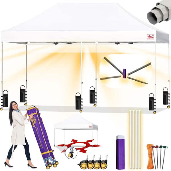 Commercial 10 ft. x 20 ft. White Pop Up Canopy Tent with Roller Bag