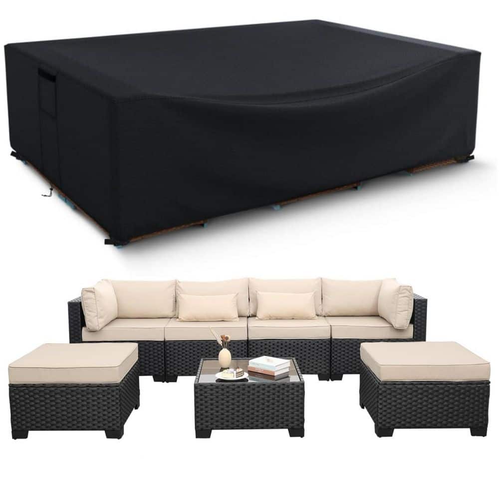 420D Heavy Duty All Weather Outdoor Furniture Cover Patio Table and Chair Set Cover -126in.L x 126in.W x 28in.H, Black