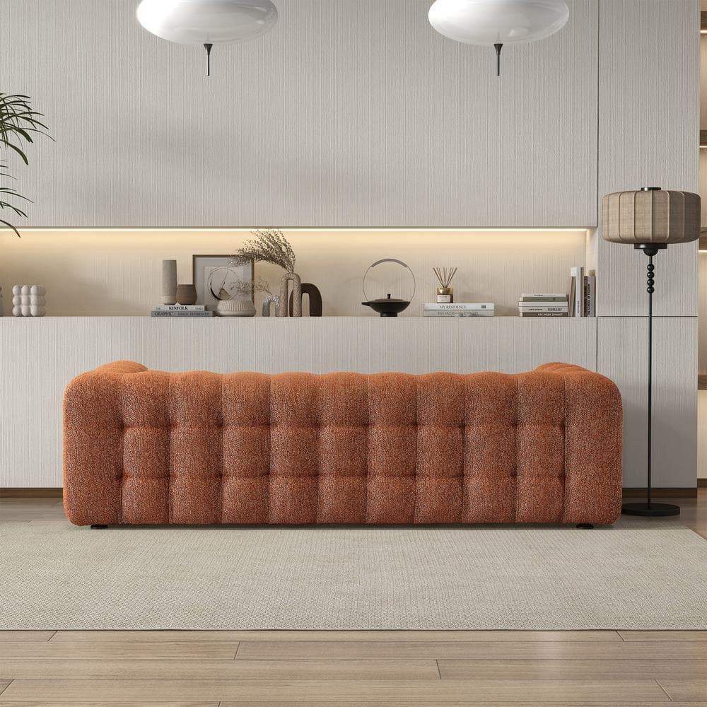 Burnt Orange Tufted Microfiber Chesterfield Sofa with Rolled Arms