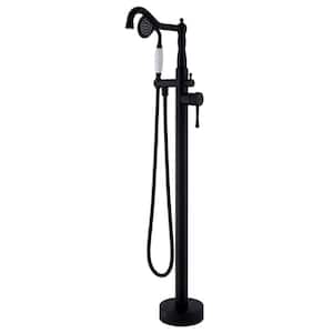 1-Handle Freestanding Tub Faucet with Hand Shower with Waterfall in Matte Black