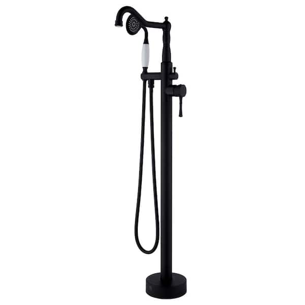 Tahanbath 1-Handle Freestanding Tub Faucet with Hand Shower with Waterfall in Matte Black
