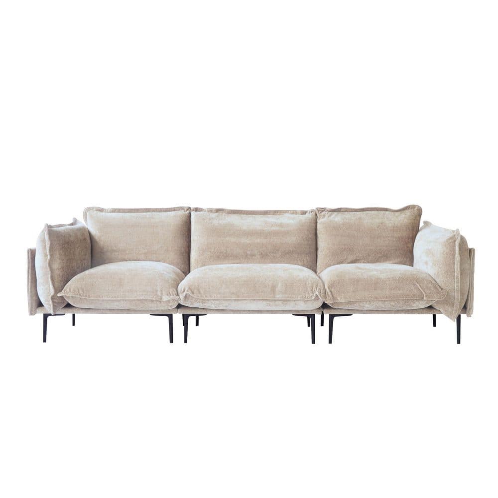 111.02 in. Square Arm 3-Piece Cloud Velvet Modular Oversized Sectional Sofa with Down Feather Cushions in. Light Brown price history on PriceWatchPro