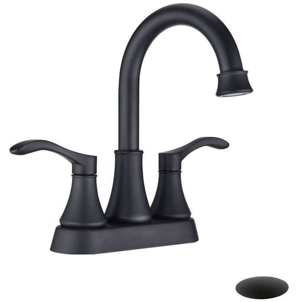 Matte Black Double Handle High Arc Bathroom Faucet with Pop-Up Drain