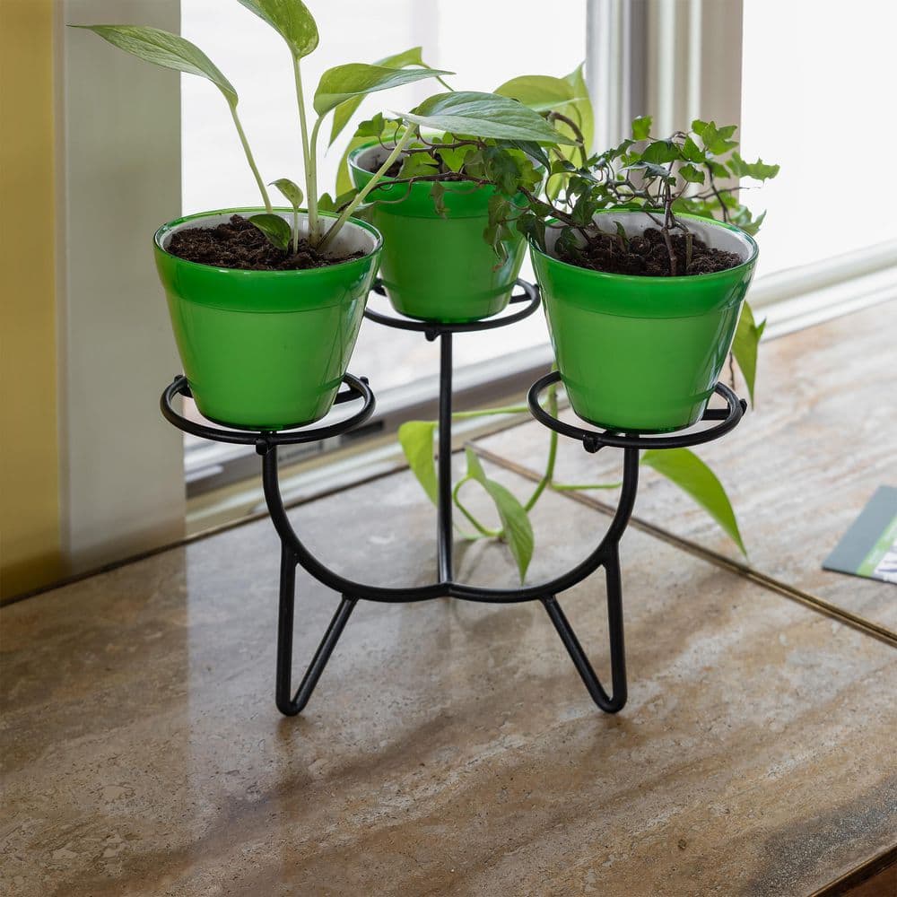 Black Iron Mid-Century Modern Triple Plant Stand