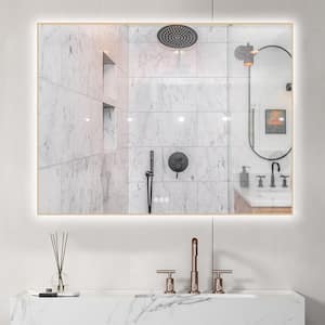32 in. W x 24 in. H Rectangular Framed Anti-Fog Dimmable Backlit LED Wall Bathroom Vanity Mirror in Gold