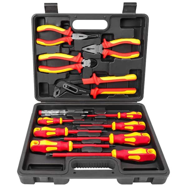 Insulated Screwdriver and Pliers Set 1000V Magnetic Phillips Slotted Pozidriv Tips VDE 10-Piece Electrician Tools