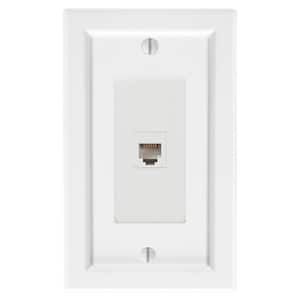 Shaker 1-Gang White Phone Jack BMC Wood Wall Plate