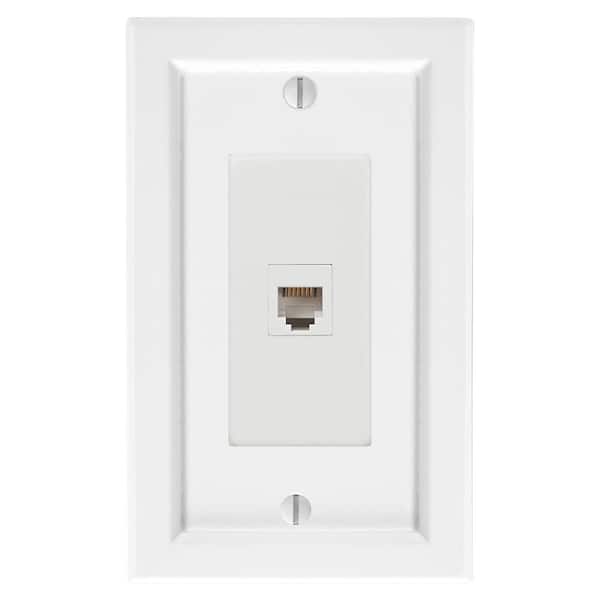 Shaker 1-Gang White Phone Jack BMC Wood Wall Plate