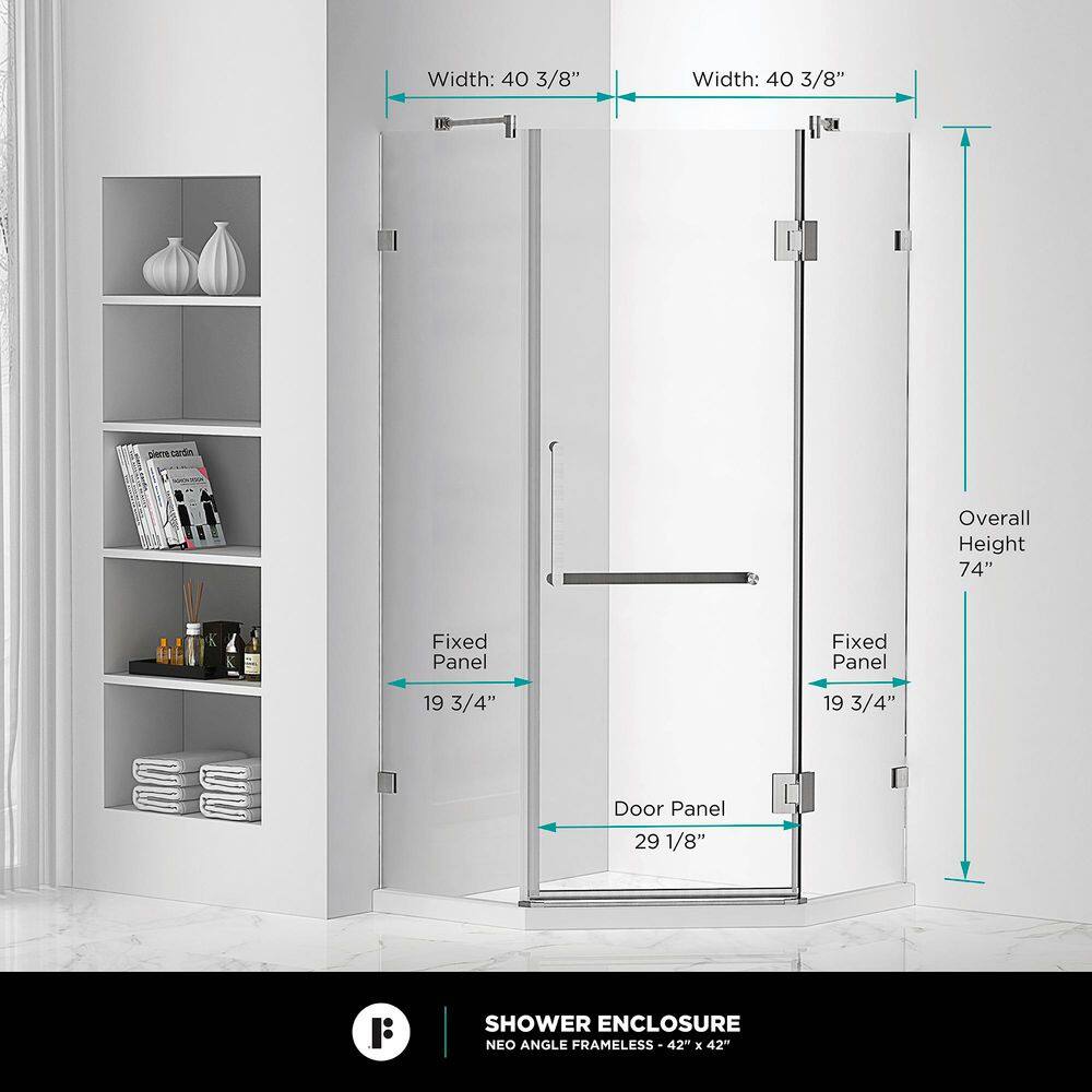 42'' Polished Chrome Frameless Neo Angle Shower Enclosure