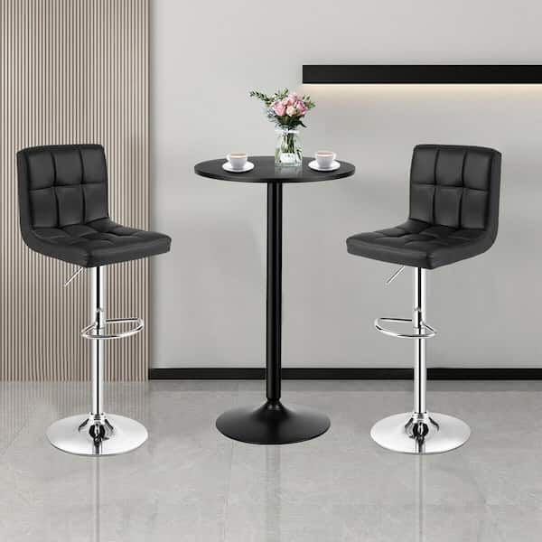 24 in. Round Bar Table and 2-Adjustable Bar Stools Black Pub Table Set (3-Pieces)