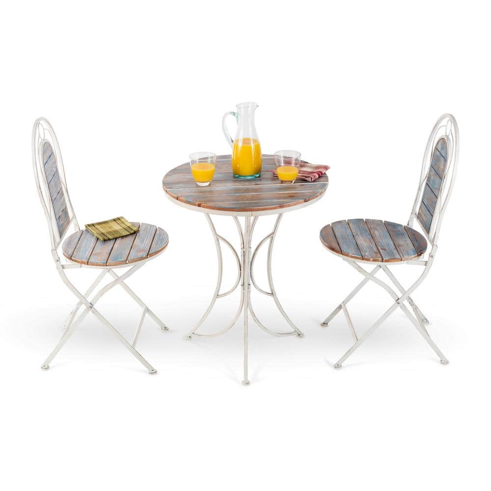 Rustic White and Weathered Wood 3-Piece Bistro Set