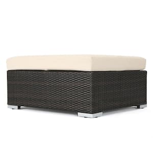 Rosen Multi-brown Wicker Outdoor Patio Ottoman with Beige Cushion