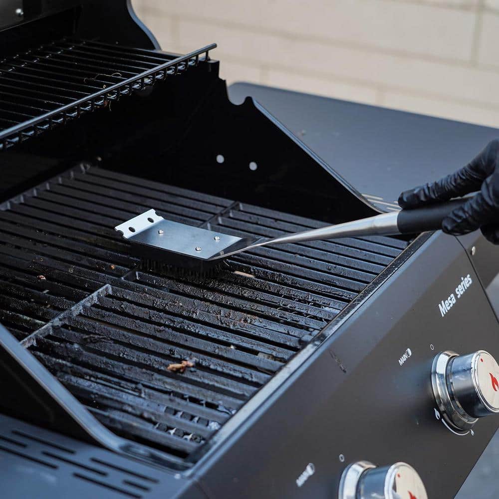 Stainless Steel BBQ Grill Brush with Scraper and Hanging Strap