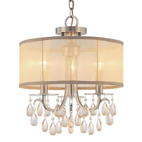 Hampton 3-Light Antique Brass Shaded Chandelier with Silk Shade