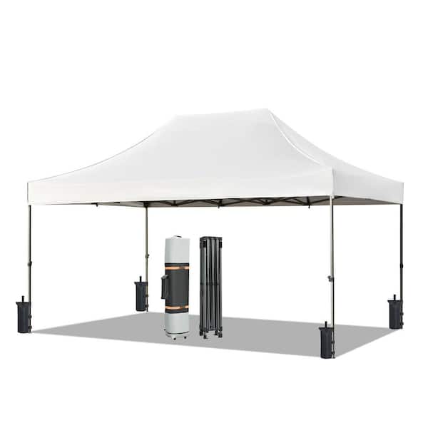 10 ft. x 15 ft. White Pop Up Canopy with 4-Sidewalls and Wheeled Bag for Backyard, Wedding Party Tent
