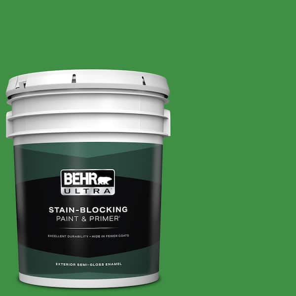 BEHR ULTRA 5 gal. #440B-7 Par Four Green Semi-Gloss Enamel Exterior Paint & Primer