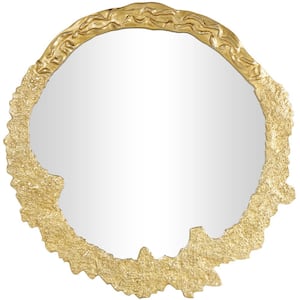 35 in. W x 35 in. H Round Frameless Gold Wall Mirror with Unfinished Texture