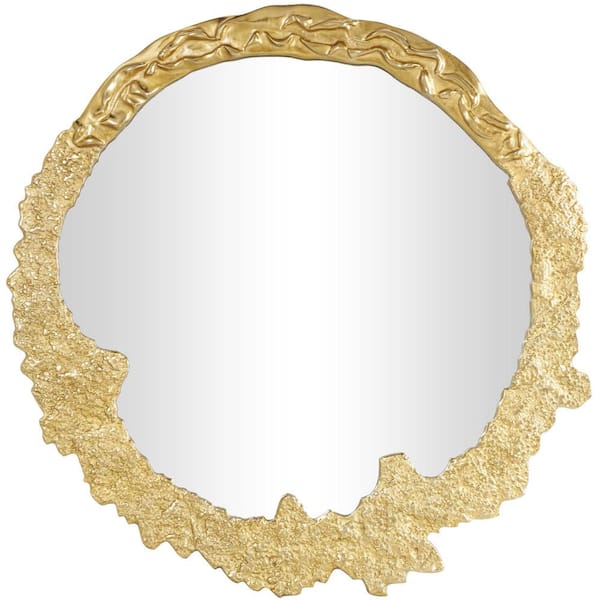 Novogratz 35 in. W x 35 in. H Round Frameless Gold Wall Mirror with Unfinished Texture