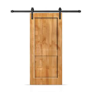 38 in. x 80 in. 2 Panel Shaker Hollow Core Weather Oak Stained Pine Wood Interior Sliding Barn Door with Hardware Kit