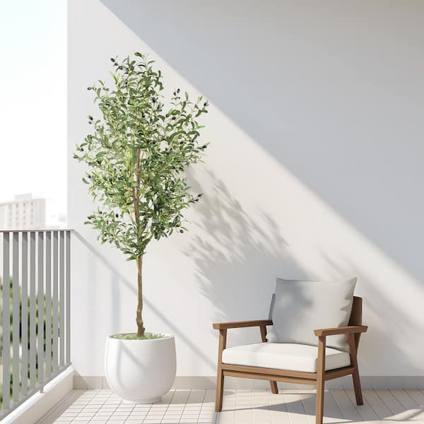 Swafrrt 7 ft. Artificial Olive Tree in Pot, Large Faux Olive Silk Tree for Indoor Home Decor and Housewarming Gift