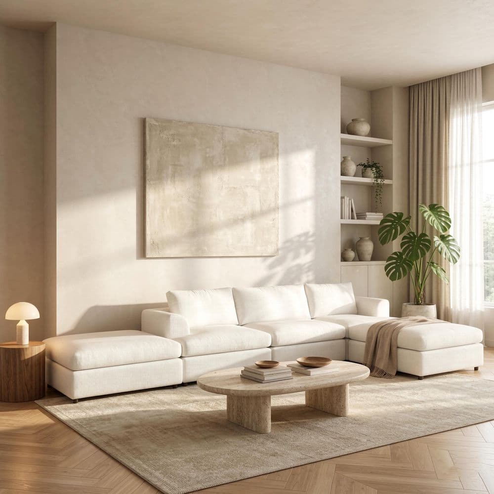 Plush Cloud-Like Boucle Fabric 118 in. Flared Arm 5-Piece Sectional Sofa U-shaped with Washable Covers,Ottomans in Beige