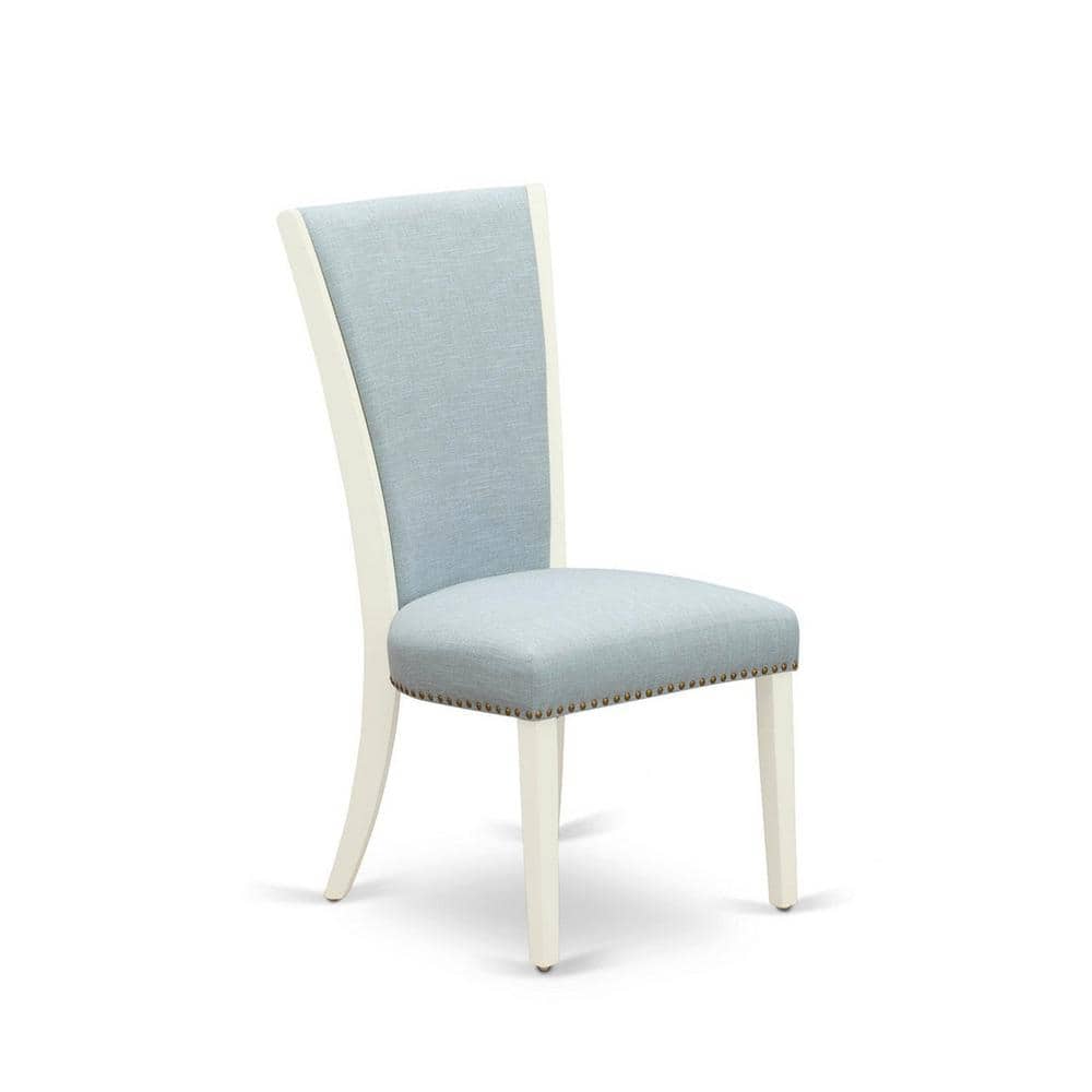 Elegant Blue Linen Upholstered Parsons Side Chair with Wooden Legs