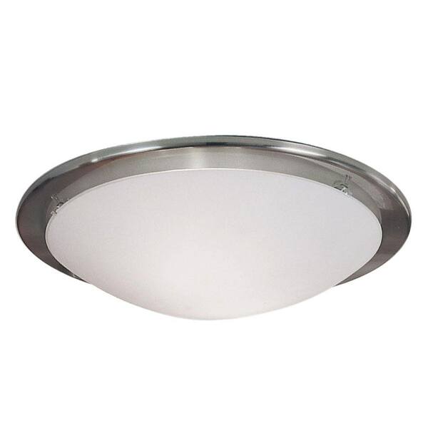 Eglo Planet 15 in. W x 4 in. H 2-Light Matte Nickel Wall/Ceiling Semi-Flush Mount with Polished White Glass Shade